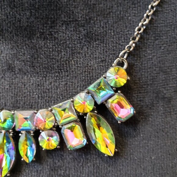 Womens Fashion Multi Tone Oil Spill Crystal Beaded Necklace with Lobster Clasp - Picture 4 of 6